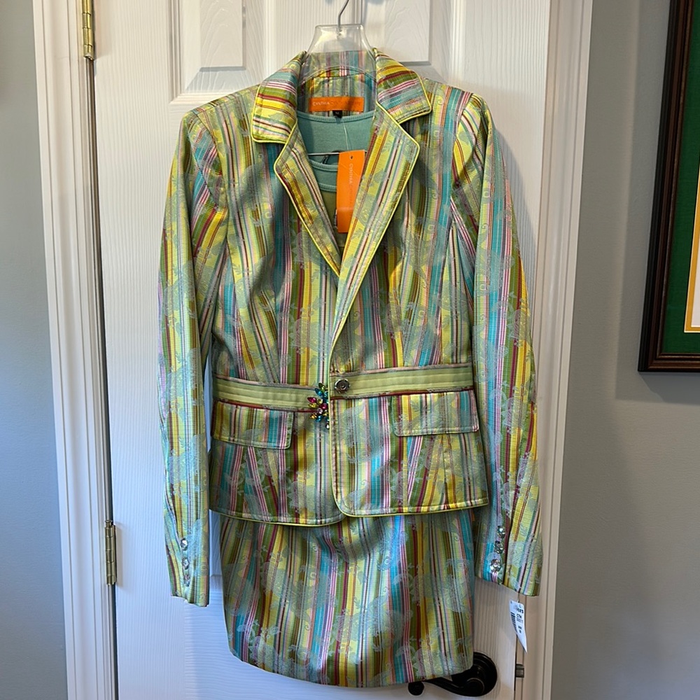 Multicolor Striped Blazer and Skirt Set